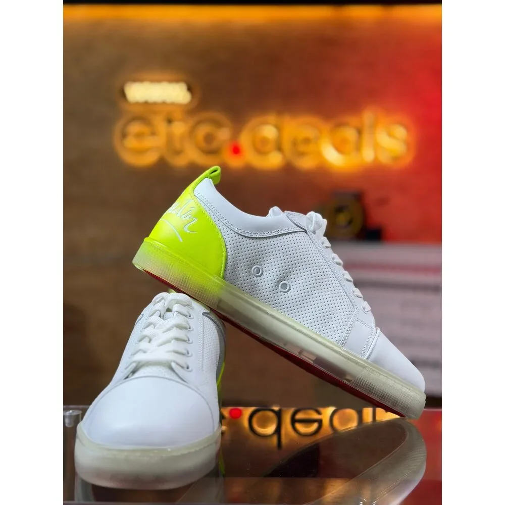 Christian Louboutin Men’s Low Top Sneakers White Neon Yellow EU 41 Red Sole